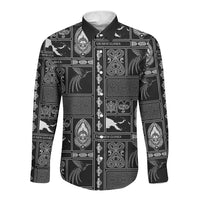 Papua New Guinea Heritage Motif Long Sleeve Button Shirt Black Version