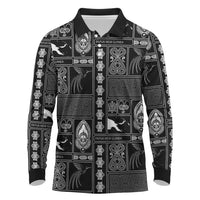 Papua New Guinea Heritage Motif Long Sleeve Polo Shirt Black Version