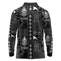 Papua New Guinea Heritage Motif Long Sleeve Polo Shirt Black Version