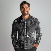 Papua New Guinea Heritage Motif Long Sleeve Polo Shirt Black Version