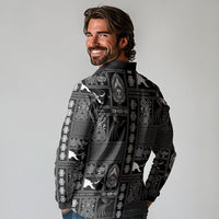 Papua New Guinea Heritage Motif Long Sleeve Polo Shirt Black Version