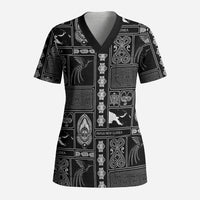 Papua New Guinea Heritage Motif Scrub Top Black Version
