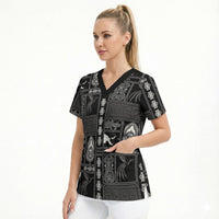 Papua New Guinea Heritage Motif Scrub Top Black Version
