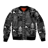 Papua New Guinea Heritage Motif Sleeve Zip Bomber Jacket Black Version