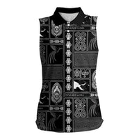 Papua New Guinea Heritage Motif Women Sleeveless Polo Shirt Black Version
