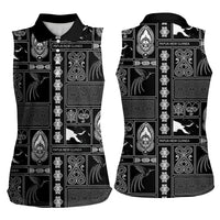 Papua New Guinea Heritage Motif Women Sleeveless Polo Shirt Black Version