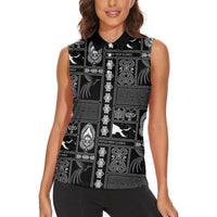 Papua New Guinea Heritage Motif Women Sleeveless Polo Shirt Black Version