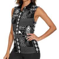 Papua New Guinea Heritage Motif Women Sleeveless Polo Shirt Black Version
