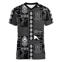 Papua New Guinea Heritage Motif Women V-Neck T-Shirt Black Version