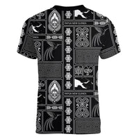 Papua New Guinea Heritage Motif Women V-Neck T-Shirt Black Version