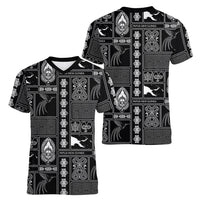Papua New Guinea Heritage Motif Women V-Neck T-Shirt Black Version