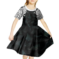 Custom New Zealand Fern Women Rugby Kid Short Sleeve Dress Maori Pattern
