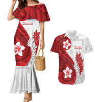 Samoa Teuila 2024 Couples Matching Mermaid Dress and Hawaiian Shirt Samoan Siapo Pattern Red Version