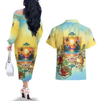 Aloha Hawaii Turtle Couples Matching Off The Shoulder Long Sleeve Dress and Hawaiian Shirt Retro Style - Polynesian Pride