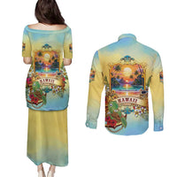 Aloha Hawaii Turtle Couples Matching Puletasi and Long Sleeve Button Shirt Retro Style - Polynesian Pride