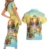 Aloha Hawaii Turtle Couples Matching Short Sleeve Bodycon Dress and Hawaiian Shirt Retro Style LT05 - Polynesian Pride