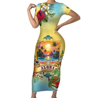 Aloha Hawaii Turtle Family Matching Short Sleeve Bodycon Dress and Hawaiian Shirt Retro Style - Polynesian Pride