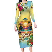 Aloha Hawaii Turtle Long Sleeve Bodycon Dress Retro Style - Polynesian Pride
