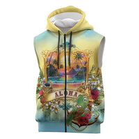 Aloha Hawaii Turtle Sleeveless Zip Hoodie Retro Style LT05 Beige - Polynesian Pride