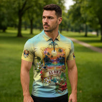 Aloha Hawaii Turtle Zipper Polo Shirt Retro Style - Polynesian Pride