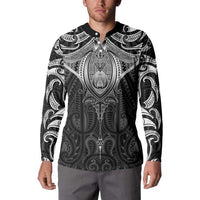 New Zealand Aotearoa Button Sweatshirt Maori Manta Ray Moko Black - Polynesian Pride