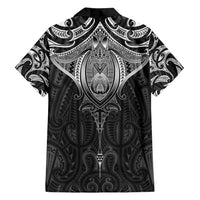 New Zealand Aotearoa Family Matching Off Shoulder Maxi Dress and Hawaiian Shirt Maori Manta Ray Moko Black - Polynesian Pride