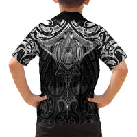 New Zealand Aotearoa Family Matching Off Shoulder Short Dress and Hawaiian Shirt Maori Manta Ray Moko Black - Polynesian Pride