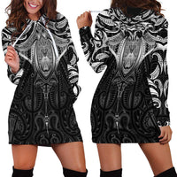 New Zealand Aotearoa Hoodie Dress Maori Manta Ray Moko Black - Polynesian Pride