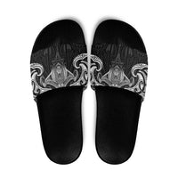 New Zealand Aotearoa Slide Sandals Maori Manta Ray Moko Black - Polynesian Pride