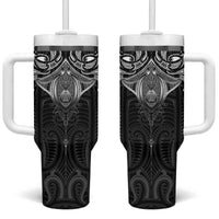 New Zealand Aotearoa Tumbler With Handle Maori Manta Ray Moko Black - Polynesian Pride