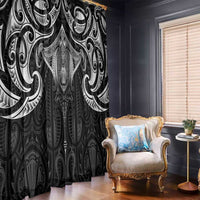 New Zealand Aotearoa Window Curtain Maori Manta Ray Moko Black - Polynesian Pride