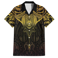 New Zealand Aotearoa Family Matching Puletasi and Hawaiian Shirt Maori Manta Ray Moko Gold - Polynesian Pride