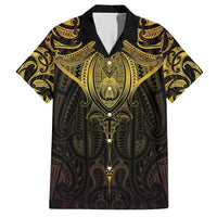 New Zealand Aotearoa Family Matching Short Sleeve Bodycon Dress and Hawaiian Shirt Maori Manta Ray Moko Gold - Polynesian Pride