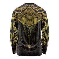 New Zealand Aotearoa Long Sleeve Shirt Maori Manta Ray Moko Gold - Polynesian Pride