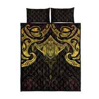 New Zealand Aotearoa Quilt Bed Set Maori Manta Ray Moko Gold - Polynesian Pride