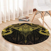 New Zealand Aotearoa Round Carpet Maori Manta Ray Moko Gold - Polynesian Pride