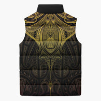 New Zealand Aotearoa Sleeveless Puffer Jacket Maori Manta Ray Moko Gold - Polynesian Pride