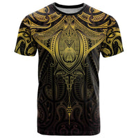 New Zealand Aotearoa T Shirt Maori Manta Ray Moko Gold - Polynesian Pride