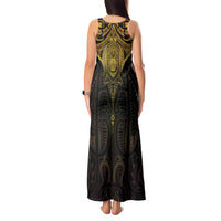 New Zealand Aotearoa Tank Maxi Dress Maori Manta Ray Moko Gold - Polynesian Pride