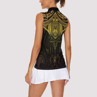 New Zealand Aotearoa Women Sleeveless Polo Shirt Maori Manta Ray Moko Gold - Polynesian Pride