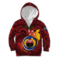 Papua New Guinea Gulf Province Kid Hoodie Mix Coat Of Arms Polynesian Pattern LT05 Zip Hoodie Red - Polynesian Pride