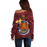 Papua New Guinea Gulf Province Off Shoulder Sweater Mix Coat Of Arms Polynesian Pattern LT05 - Polynesian Pride