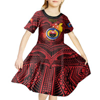 Personalized Papua New Guinea Gulf Province Kid Short Sleeve Dress Mix Coat Of Arms Polynesian Pattern LT05 - Polynesian Pride
