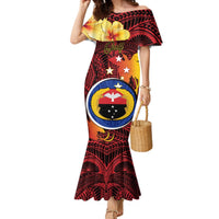 Personalized Papua New Guinea Gulf Province Mermaid Dress Mix Coat Of Arms Polynesian Pattern LT05 Women Red - Polynesian Pride