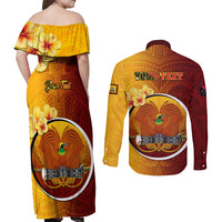 Personalized Papua New Guinea Western Province Couples Matching Off Shoulder Maxi Dress and Long Sleeve Button Shirts Mix Coat Of Arms Polynesian Pattern LT05 - Polynesian Pride