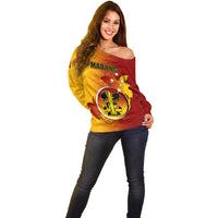 Papua New Guinea Madang Province Off Shoulder Sweater Mix Coat Of Arms Polynesian Pattern LT05 - Polynesian Pride