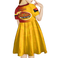 Personalized Papua New Guinea Madang Province Kid Short Sleeve Dress Mix Coat Of Arms Polynesian Pattern LT05 - Polynesian Pride