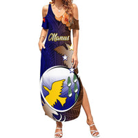 Papua New Guinea Manus Province Summer Maxi Dress Mix Coat Of Arms Polynesian Pattern LT05 Women Brown - Polynesian Pride