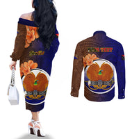 Personalized Papua New Guinea Manus Province Couples Matching Off The Shoulder Long Sleeve Dress and Long Sleeve Button Shirts Mix Coat Of Arms Polynesian Pattern LT05 - Polynesian Pride