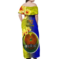 Papua New Guinea Morobe Province Off Shoulder Maxi Dress Mix Coat Of Arms Polynesian Pattern LT05 - Polynesian Pride